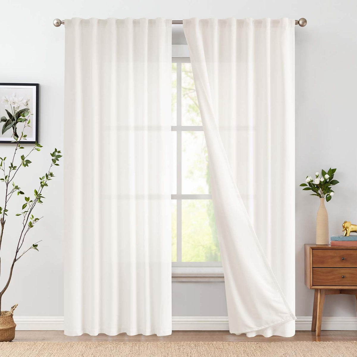 jinchan Linen Curtains Light Filtering Back Tab 50x96 Inch 2 Panels Beige
