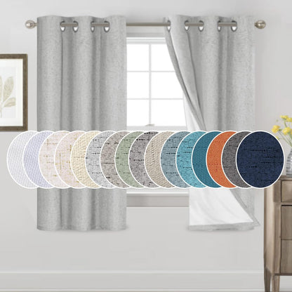 PrinceDeco Natural Linen Curtains 100% Blackout Linen Curtains for Bedroom Full Blackout Curtains 84 Inches Long Living Room Thermal Insulated Light Blocking Curtain Drapes White Backing, 2 Panels
