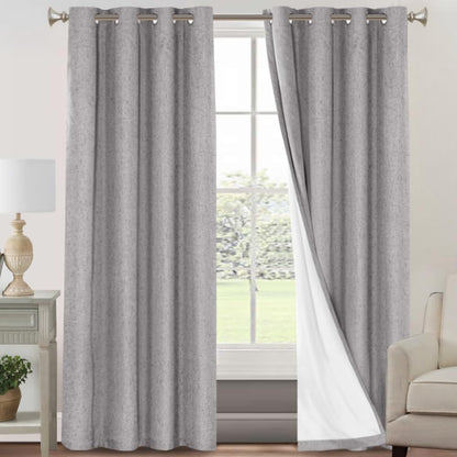 PrinceDeco Natural Linen Curtains 100% Blackout Linen Curtains for Bedroom Full Blackout Curtains 84 Inches Long Living Room Thermal Insulated Light Blocking Curtain Drapes White Backing, 2 Panels