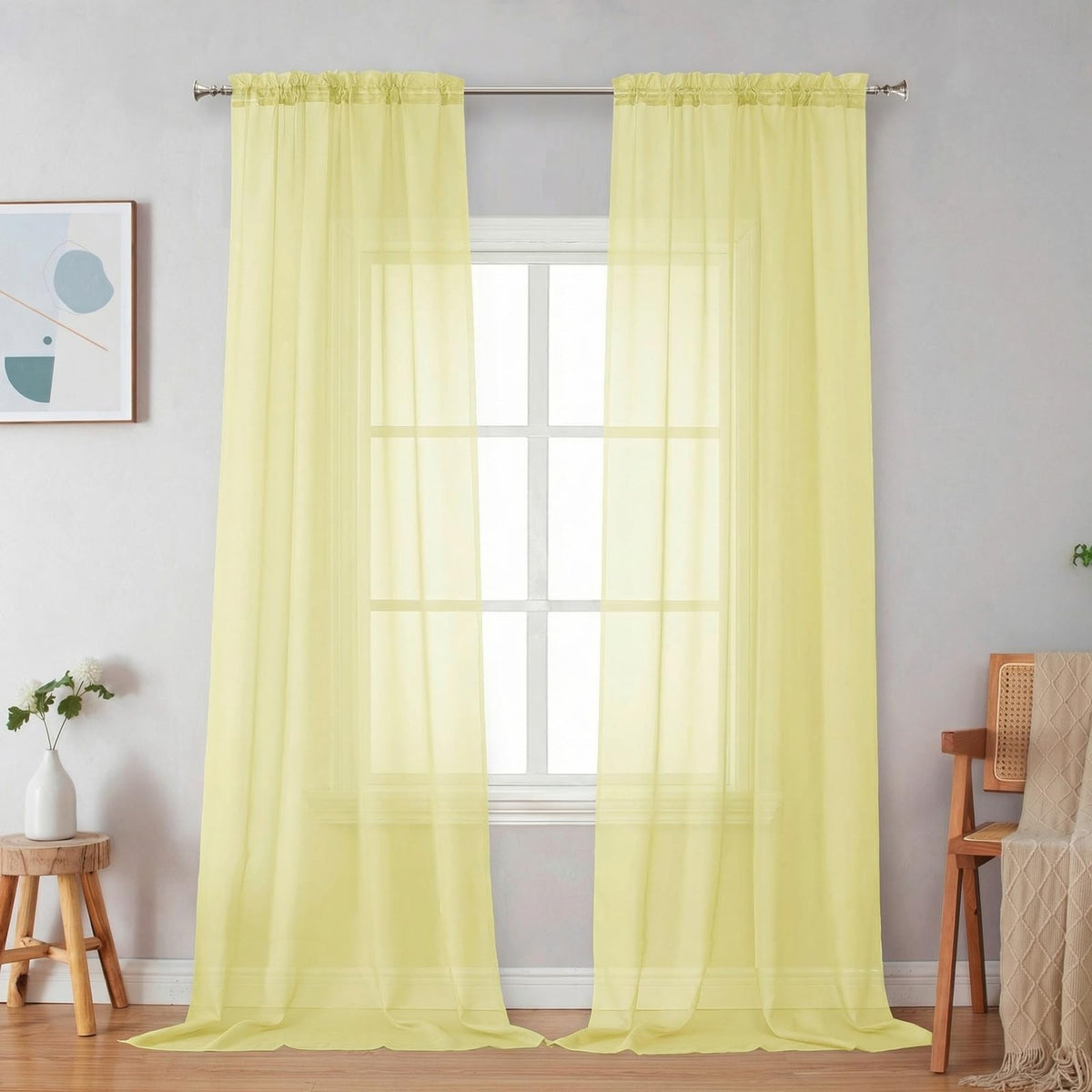Simplebrand Black Sheer Curtains 84 Inches Long 2 Panels for Living Room