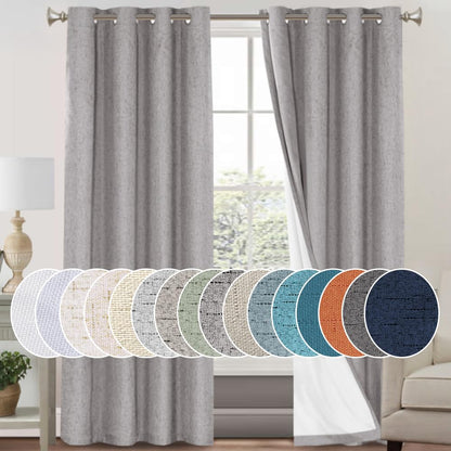 PrinceDeco Natural Linen Curtains 100% Blackout Linen Curtains for Bedroom Full Blackout Curtains 84 Inches Long Living Room Thermal Insulated Light Blocking Curtain Drapes White Backing, 2 Panels
