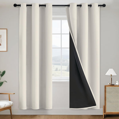 SimpleHome Cream 100% Blackout Curtains Room Darkening Living Room 84 Inch
