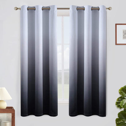 SimpleHome Ombre Black to Grey White Curtains for Living Room 52Wx84L