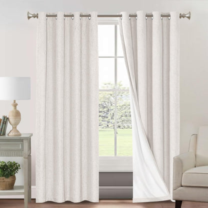 PrinceDeco Natural Linen Curtains 100% Blackout Linen Curtains for Bedroom Full Blackout Curtains 84 Inches Long Living Room Thermal Insulated Light Blocking Curtain Drapes White Backing, 2 Panels