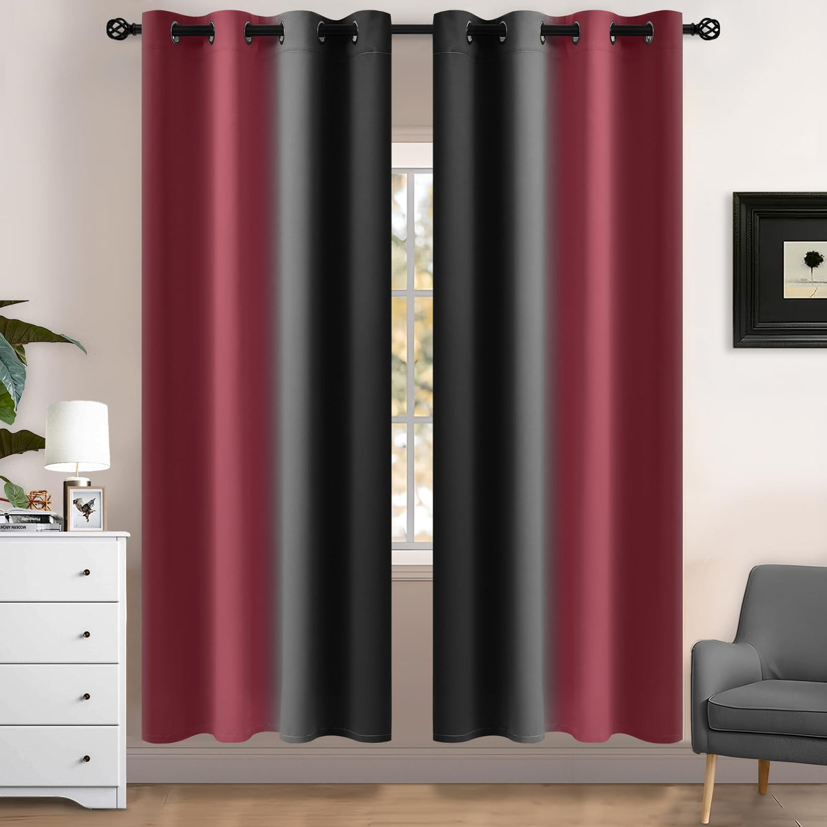 Yakamok Ombre Curtains Blue and Greyish White for Living Room,52Wx84L