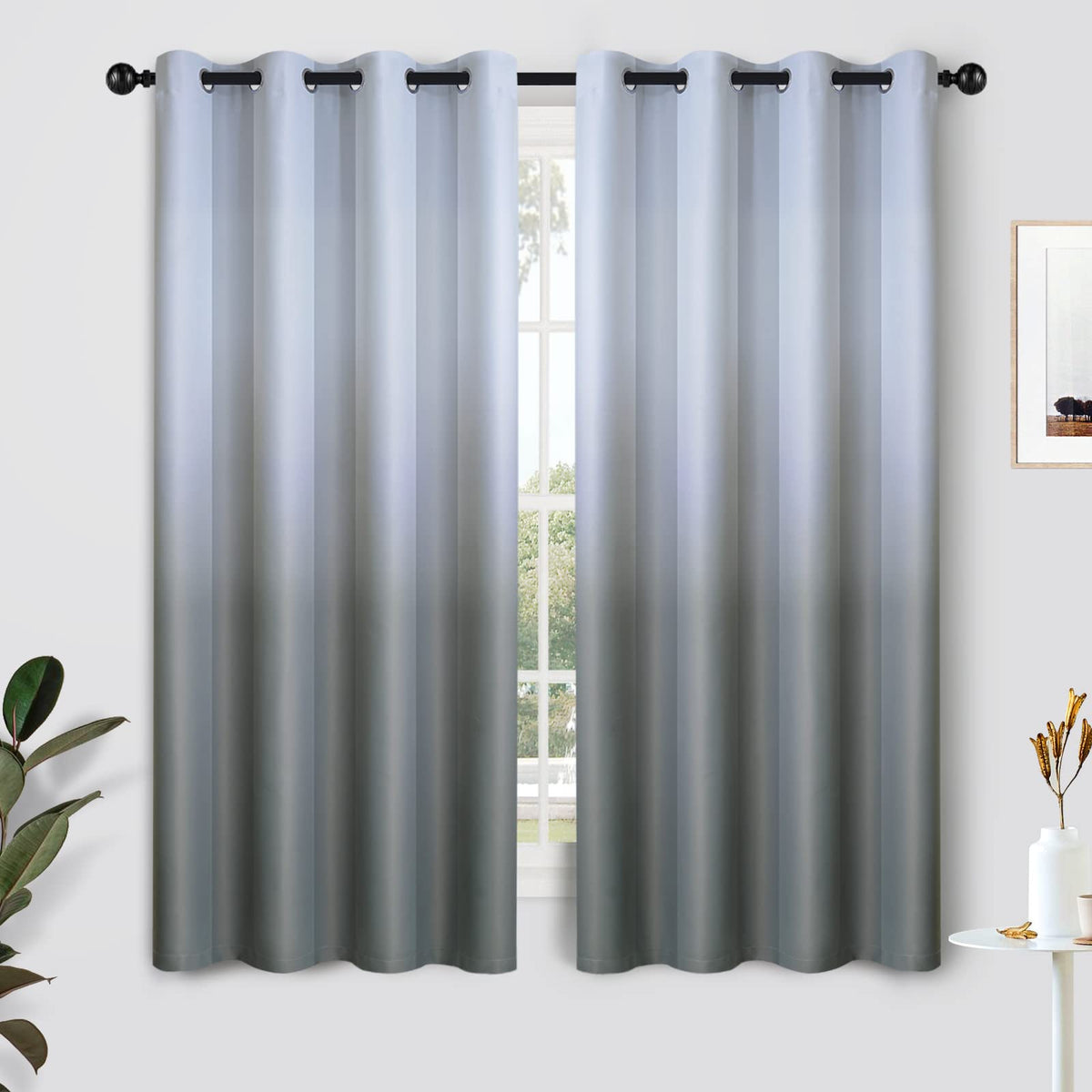 SimpleHome Ombre Black to Grey White Curtains for Living Room 52Wx84L