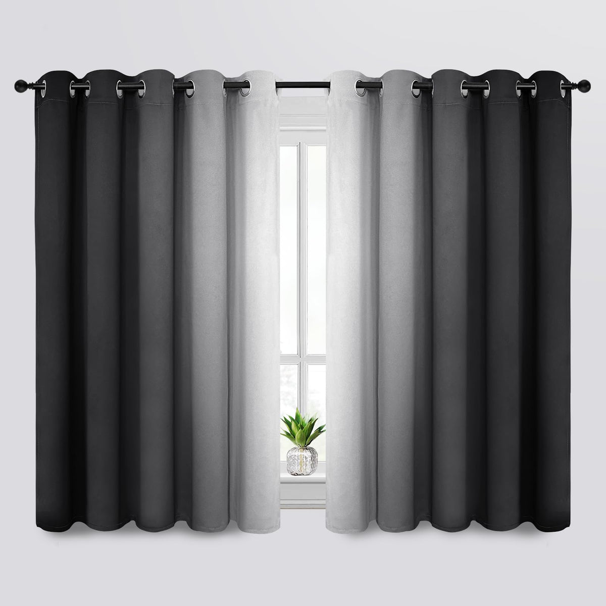 SimpleHome Ombre Black to Grey White Curtains for Living Room 52Wx84L