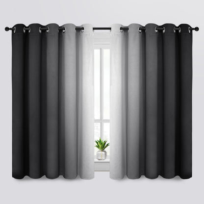 SimpleHome Ombre Black to Grey White Curtains for Living Room 52Wx84L