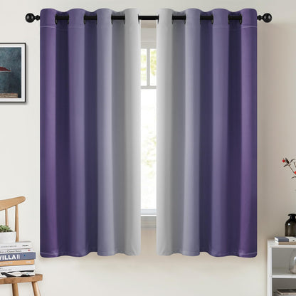 COSVIYA Grommet Room Darkening Ombre Purple Curtains W52xL63 inch
