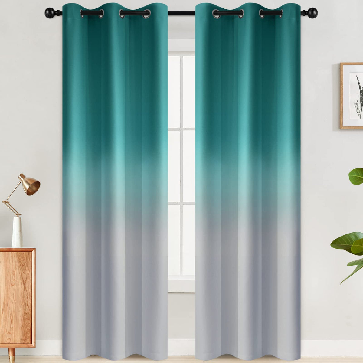 SimpleHome Ombre Black to Grey White Curtains for Living Room 52Wx84L
