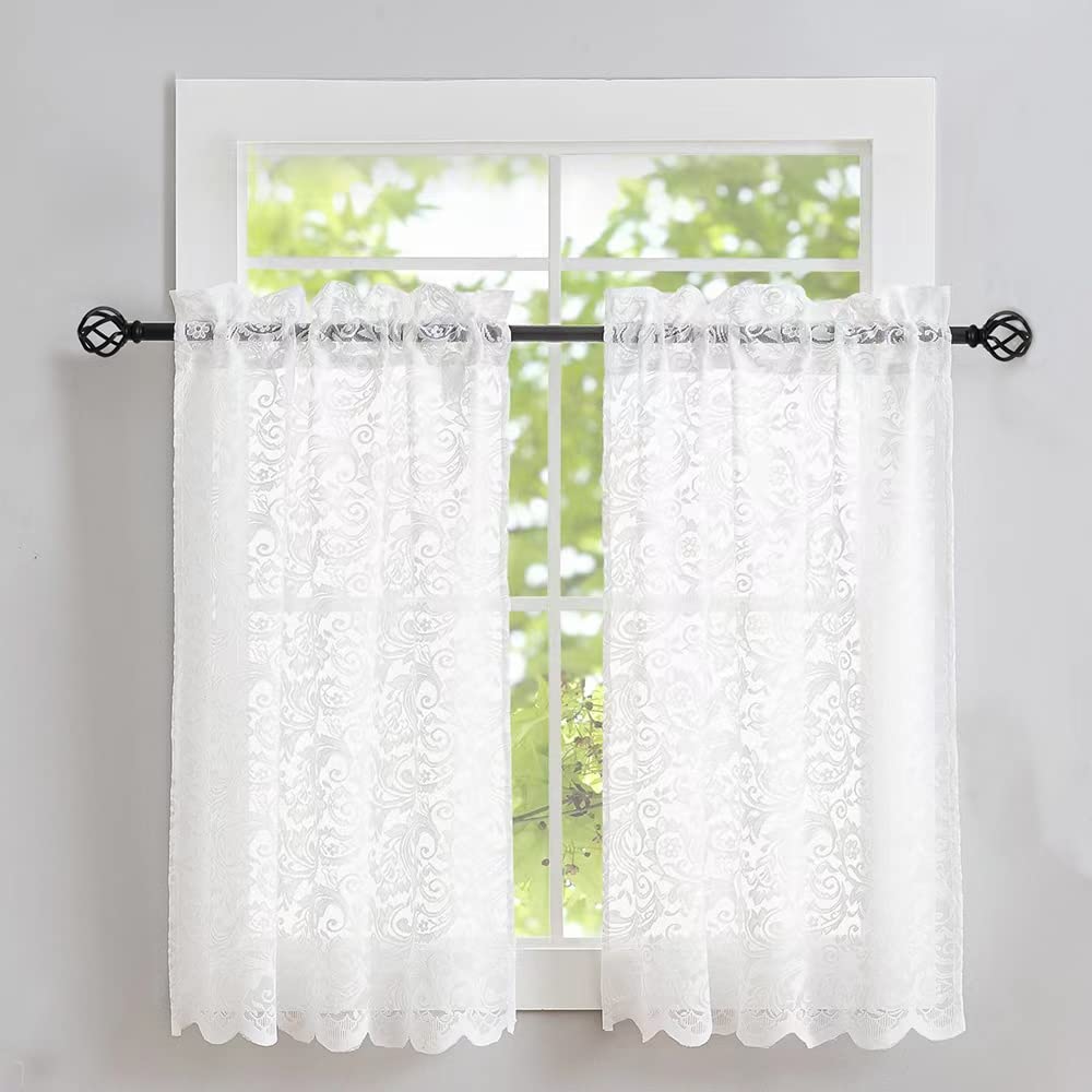 ALIGOGO Black Lace Curtains for Living Room, Gothic Decor, 52W x 84L Inch
