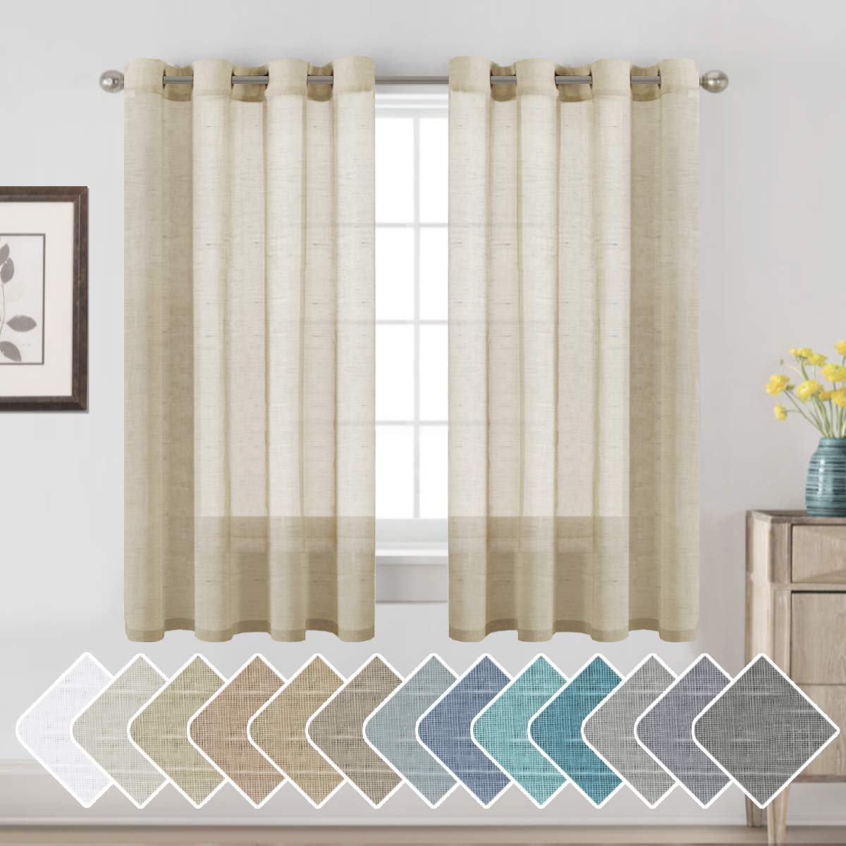 H.VERSAILTEX Natural Linen Sheer Curtains 84" 2 Panels Grommet