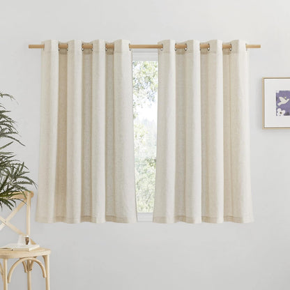 NICETOWN Natural Linen Curtains 84 inch Long 2 Panels Set, Grommet Top Thick Linen Burlap Semi Sheer Vertical Drapes Privacy Assured with Light Filtering for Bedroom/Living Room, W55 x L84