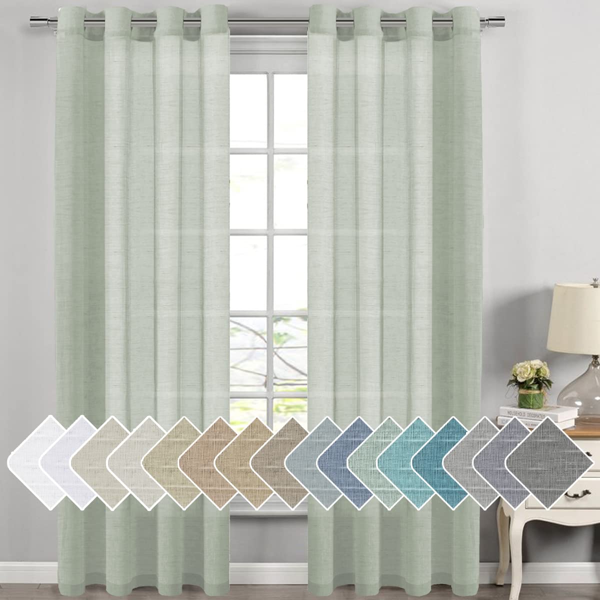 H.VERSAILTEX Natural Linen Sheer Curtains 84" 2 Panels Grommet