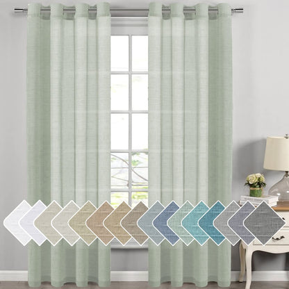 H.VERSAILTEX Natural Linen Sheer Curtains 84" 2 Panels Grommet