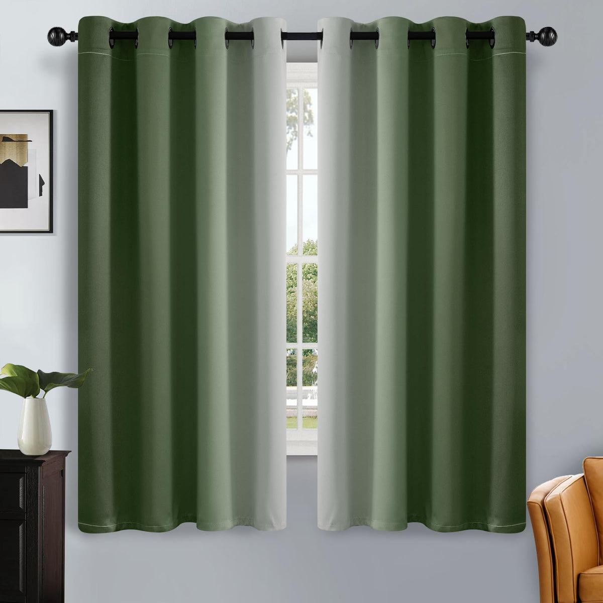 SimpleHome Ombre Black to Grey White Curtains for Living Room 52Wx84L