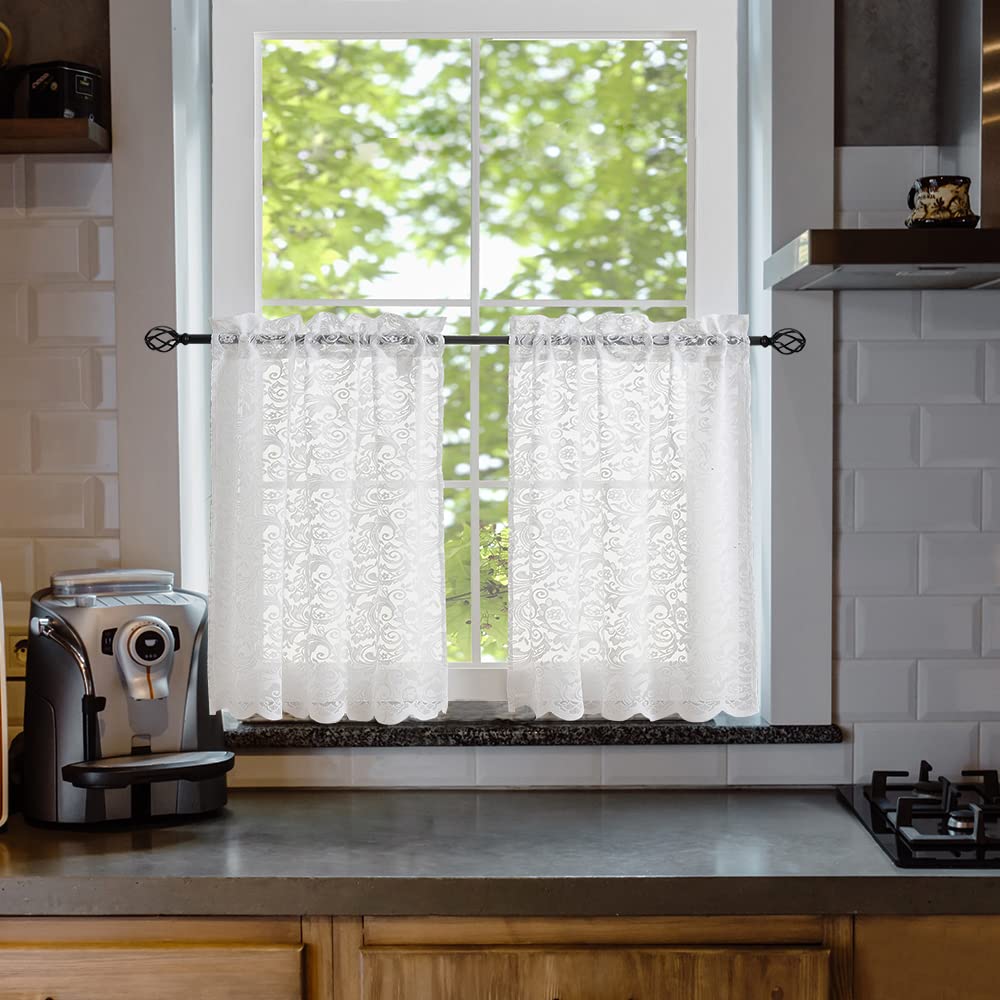 ALIGOGO Black Lace Curtains for Living Room, Gothic Decor, 52W x 84L Inch