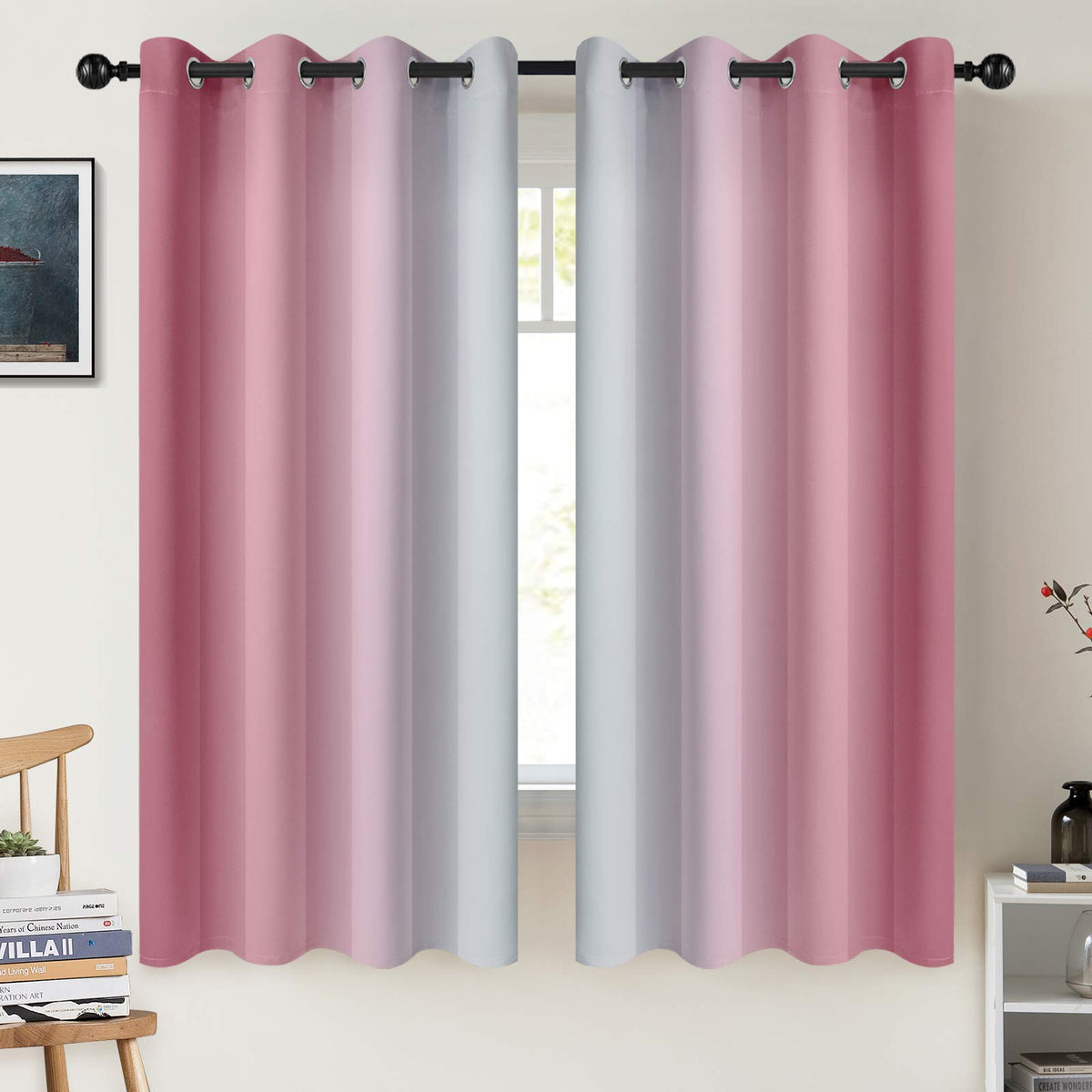 COSVIYA Grommet Room Darkening Ombre Purple Curtains W52xL63 inch