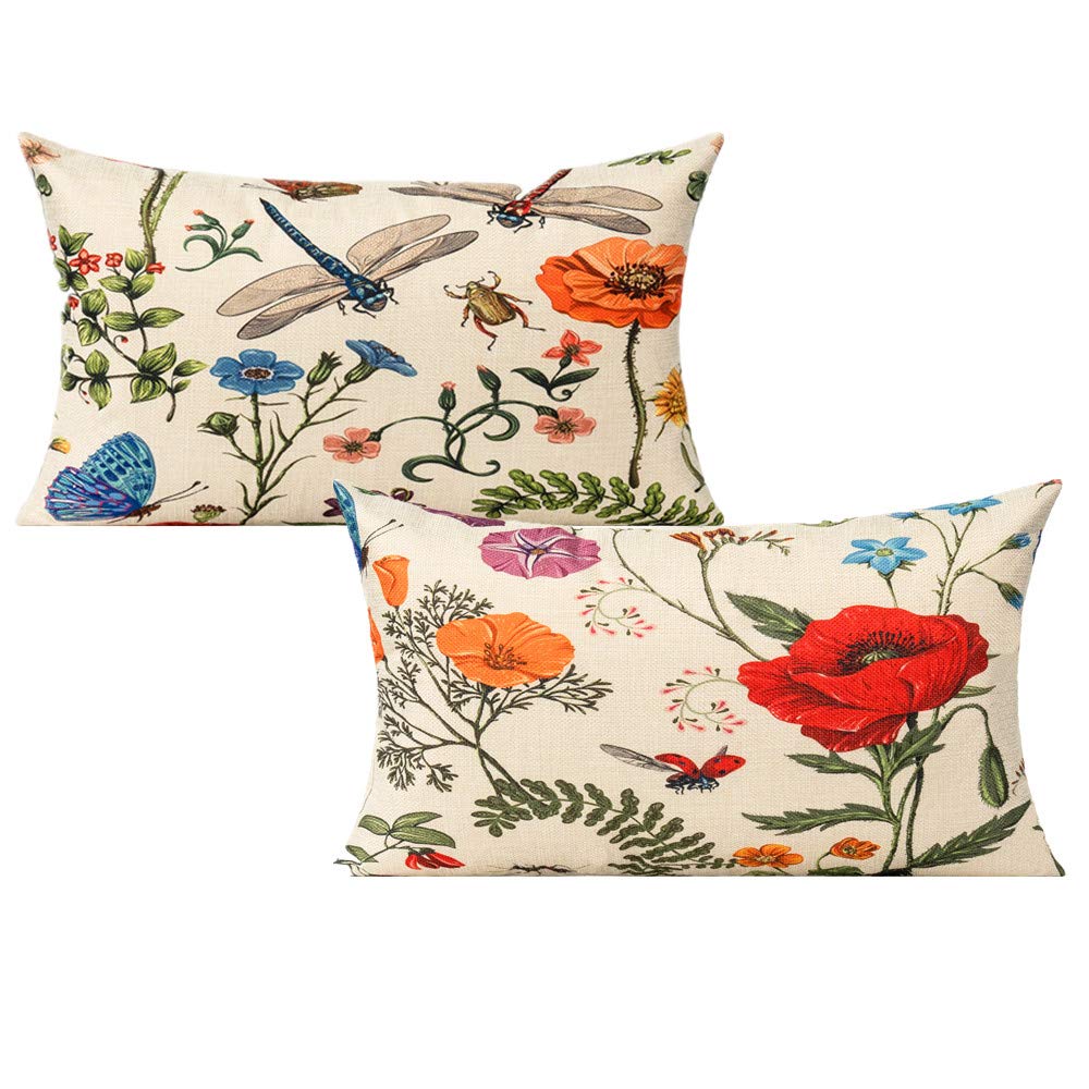 All Smiles Outdoor Patio Throw Pillow Covers 18x18 Set of 4 Spring Summer Garden Flowers Farmhouse Décor Outside Furniture Bench Chair Decorative Cushion Cases for Swing Deep Seat Bed Couch Sofa