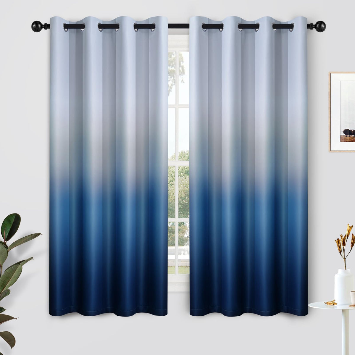SimpleHome Ombre Black to Grey White Curtains for Living Room 52Wx84L