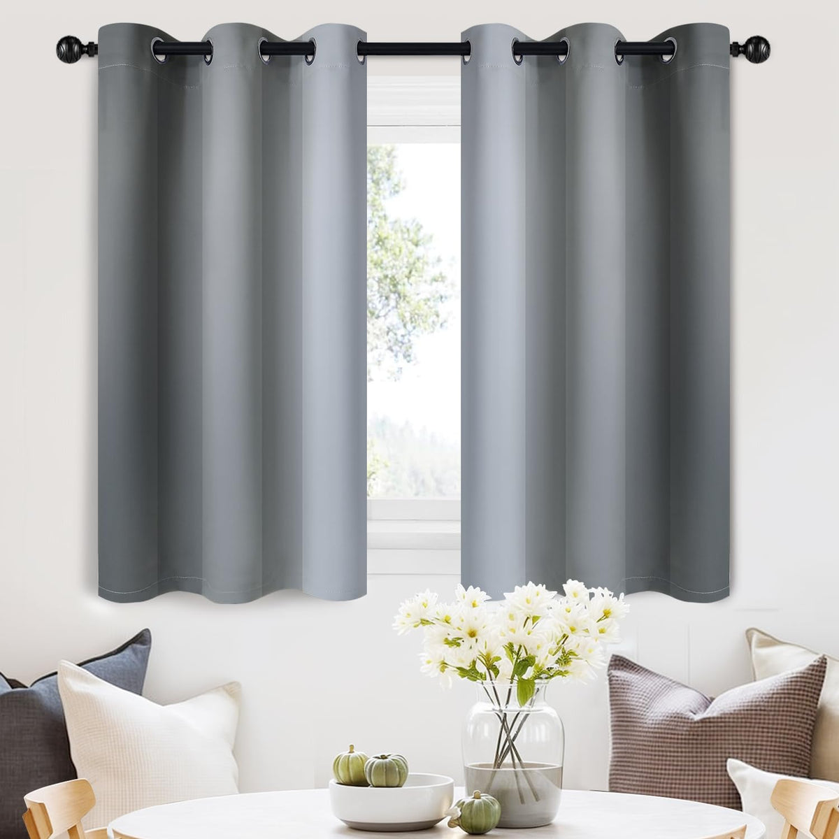 SimpleHome Ombre Black to Grey White Curtains for Living Room 52Wx84L