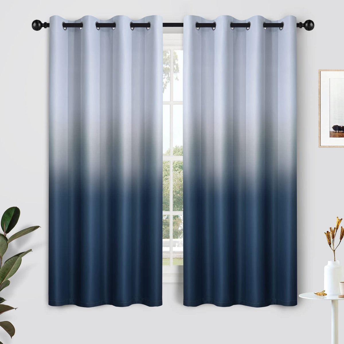 SimpleHome Ombre Black to Grey White Curtains for Living Room 52Wx84L
