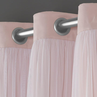 TOWN & COUNTRY LUXE Talia Double Layer Indoor Curtains, Sheer and Room Darkening Blackout, Grommet Top, Energy Efficient, 2-Pack Set, 52"x84", Rose Blush