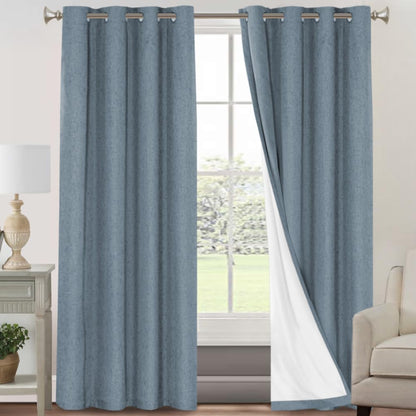 PrinceDeco Natural Linen Curtains 100% Blackout Linen Curtains for Bedroom Full Blackout Curtains 84 Inches Long Living Room Thermal Insulated Light Blocking Curtain Drapes White Backing, 2 Panels