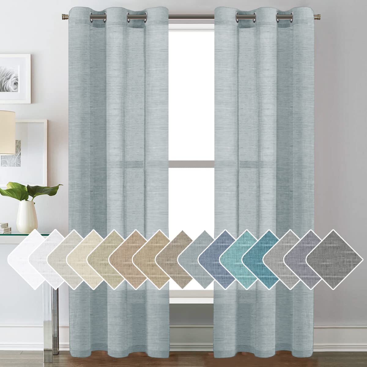 H.VERSAILTEX Natural Linen Sheer Curtains 84" 2 Panels Grommet
