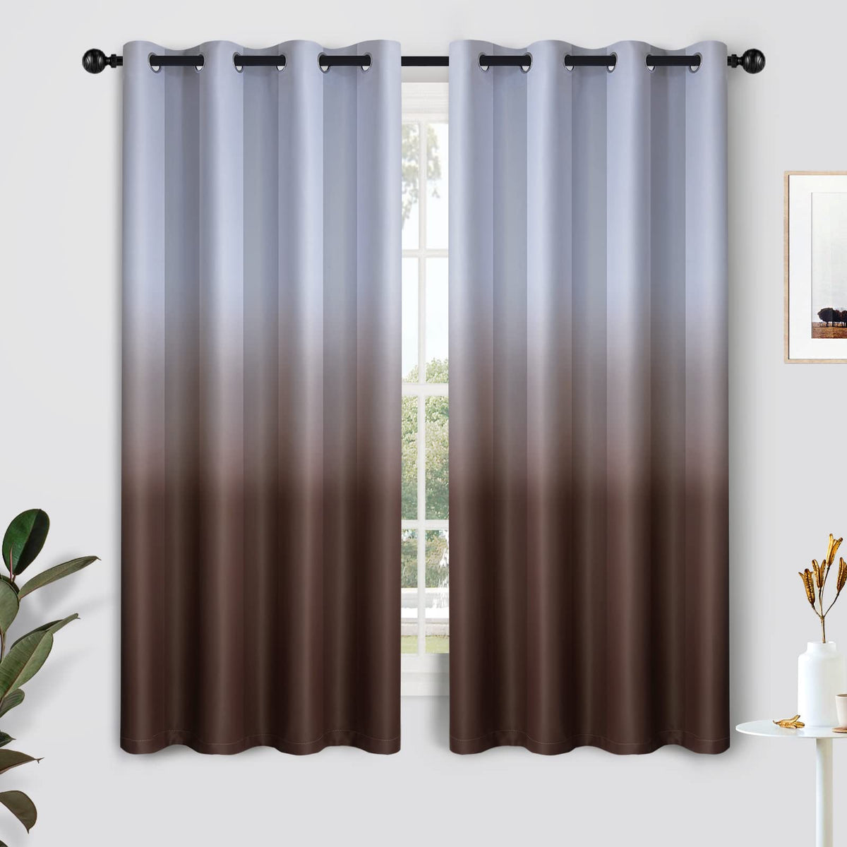 SimpleHome Ombre Black to Grey White Curtains for Living Room 52Wx84L