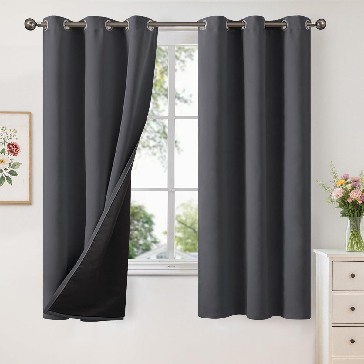 YoungsTex Black Blackout Curtains for Bedroom, Thermal Drapes Heat Blocking