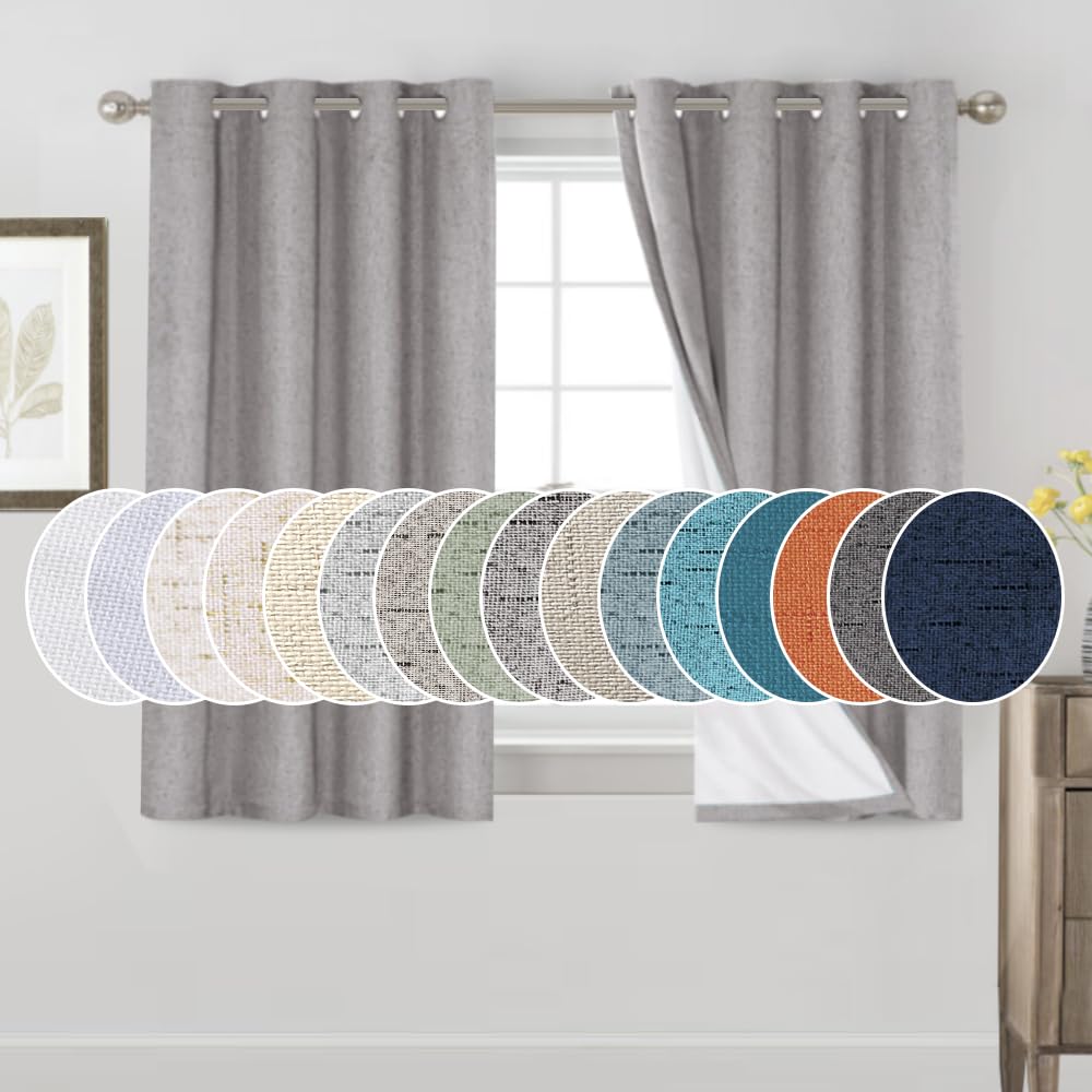 PrinceDeco Natural Linen Curtains 100% Blackout Linen Curtains for Bedroom Full Blackout Curtains 84 Inches Long Living Room Thermal Insulated Light Blocking Curtain Drapes White Backing, 2 Panels
