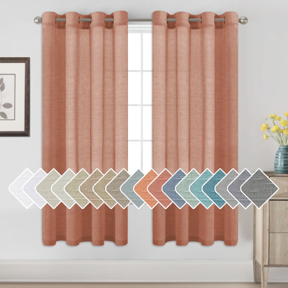 H.VERSAILTEX Natural Linen Sheer Curtains 84" 2 Panels Grommet