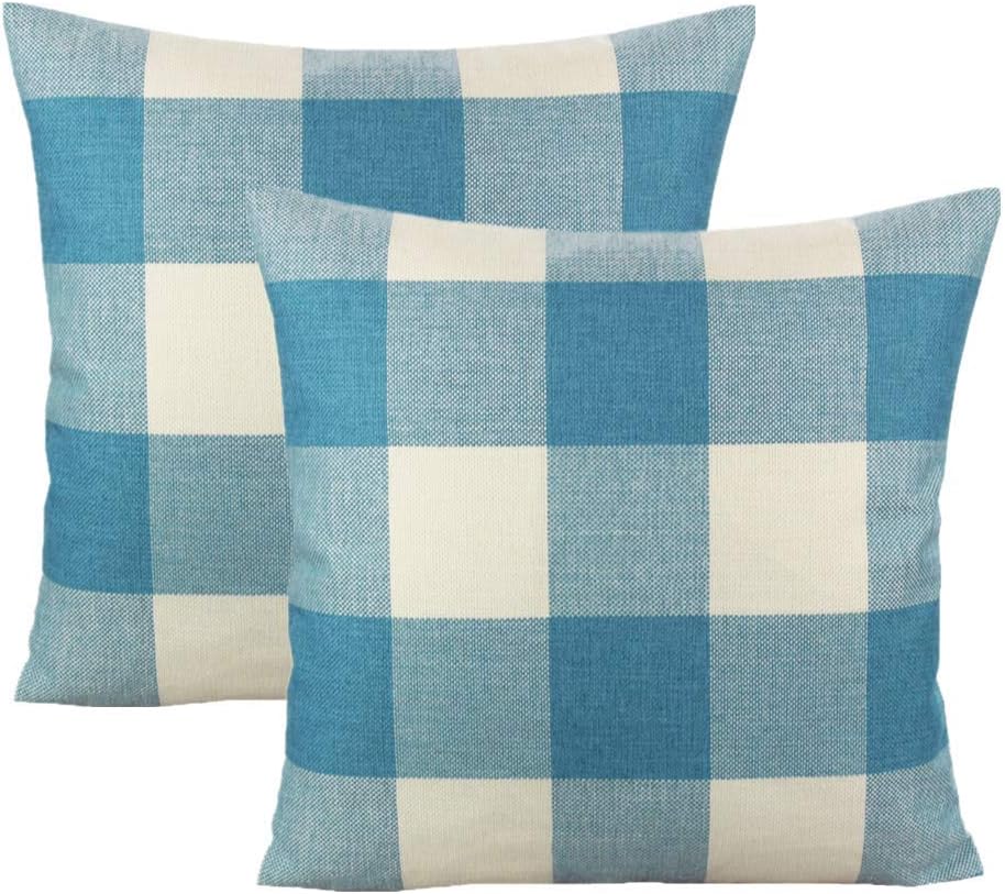 VAKADO Outdoor Plaid Throw Pillow Covers 18x18 Set of 2, Black & White