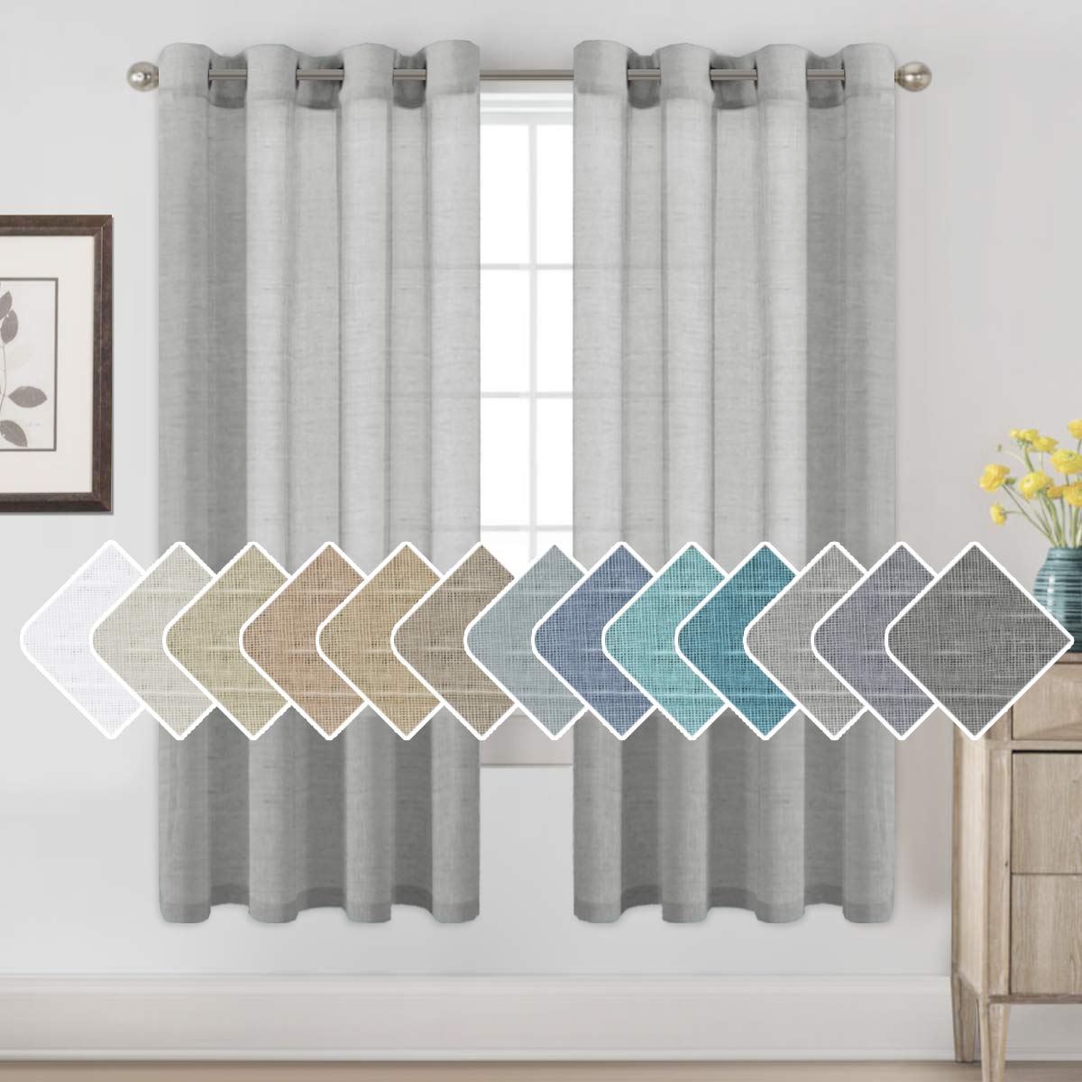 H.VERSAILTEX Natural Linen Sheer Curtains 84" 2 Panels Grommet