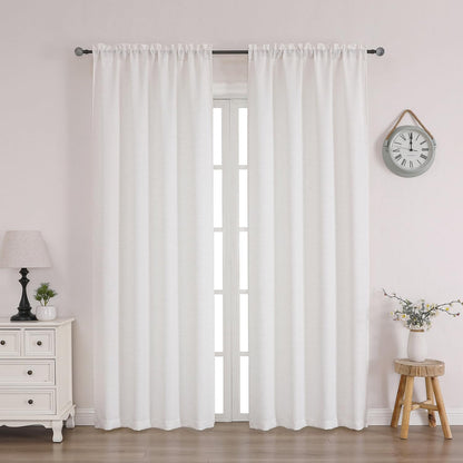 Chyhomenyc White Curtains 45 Inch Length 2 Panels, Faux Linen Textured