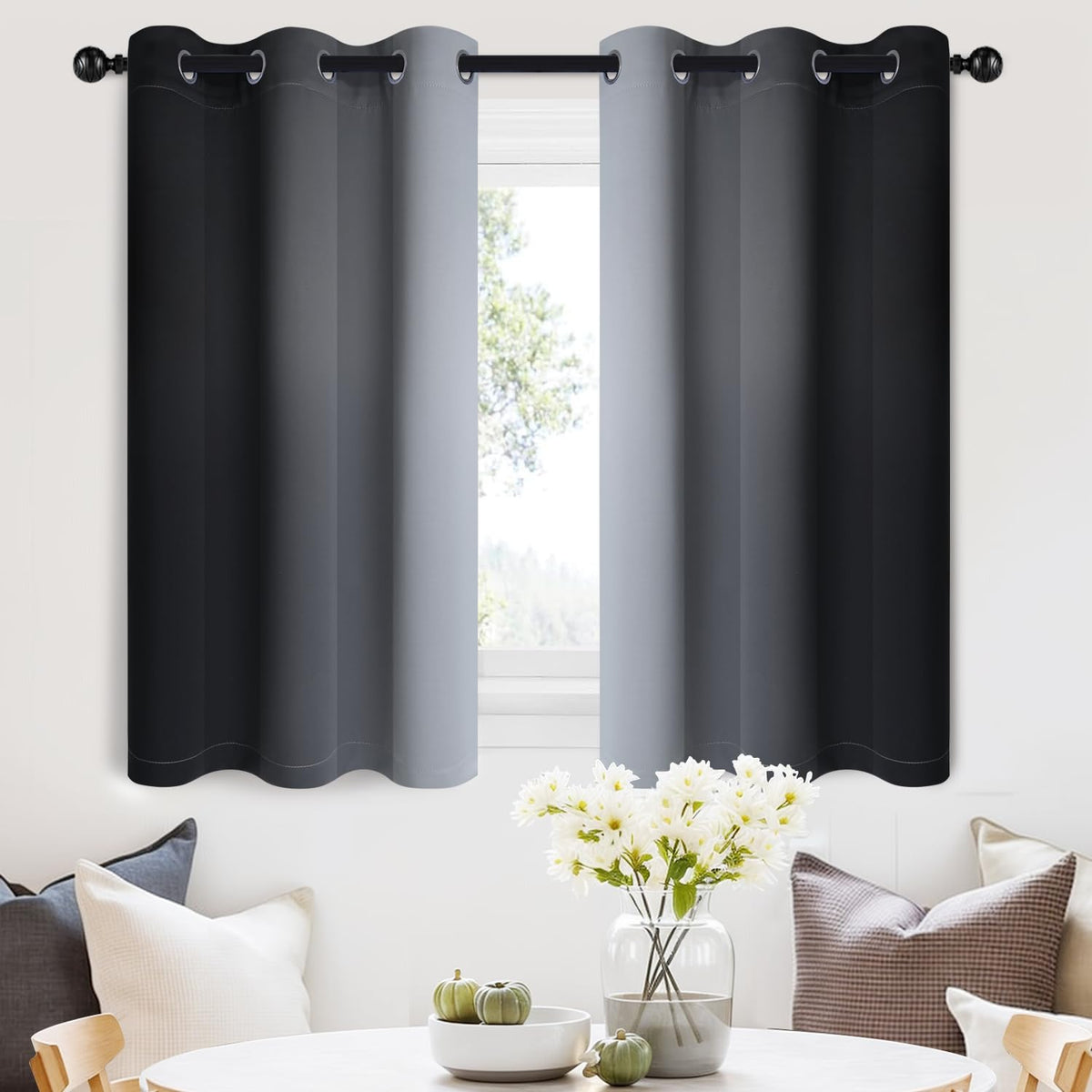 SimpleHome Ombre Black to Grey White Curtains for Living Room 52Wx84L