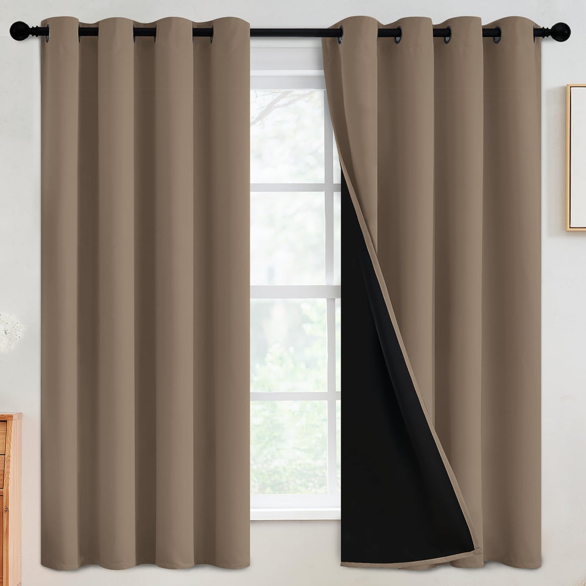 SimpleHome Cream 100% Blackout Curtains Room Darkening Living Room 84 Inch