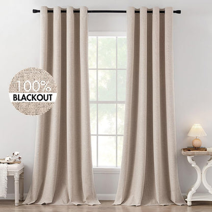MIULEE 100% Blackout Linen Curtains for Bedroom 52x84 Inches Natural Beige