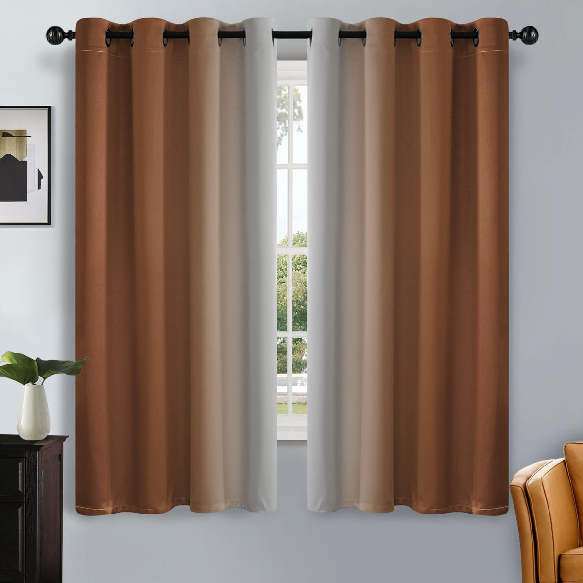 SimpleHome Ombre Black to Grey White Curtains for Living Room 52Wx84L