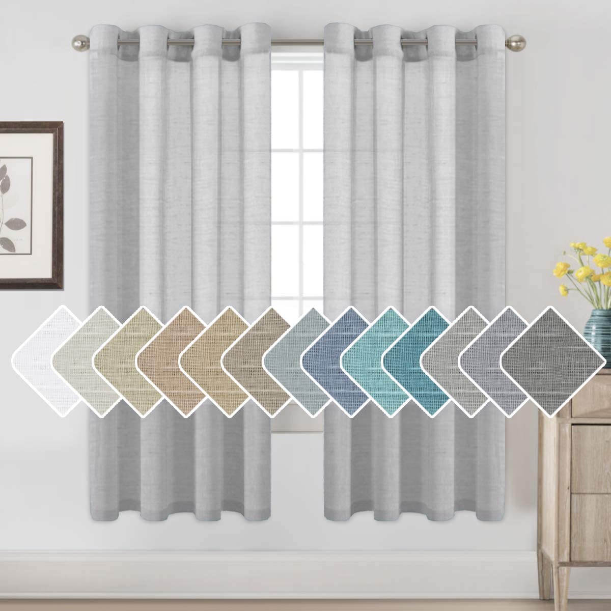 H.VERSAILTEX Natural Linen Sheer Curtains 84" 2 Panels Grommet