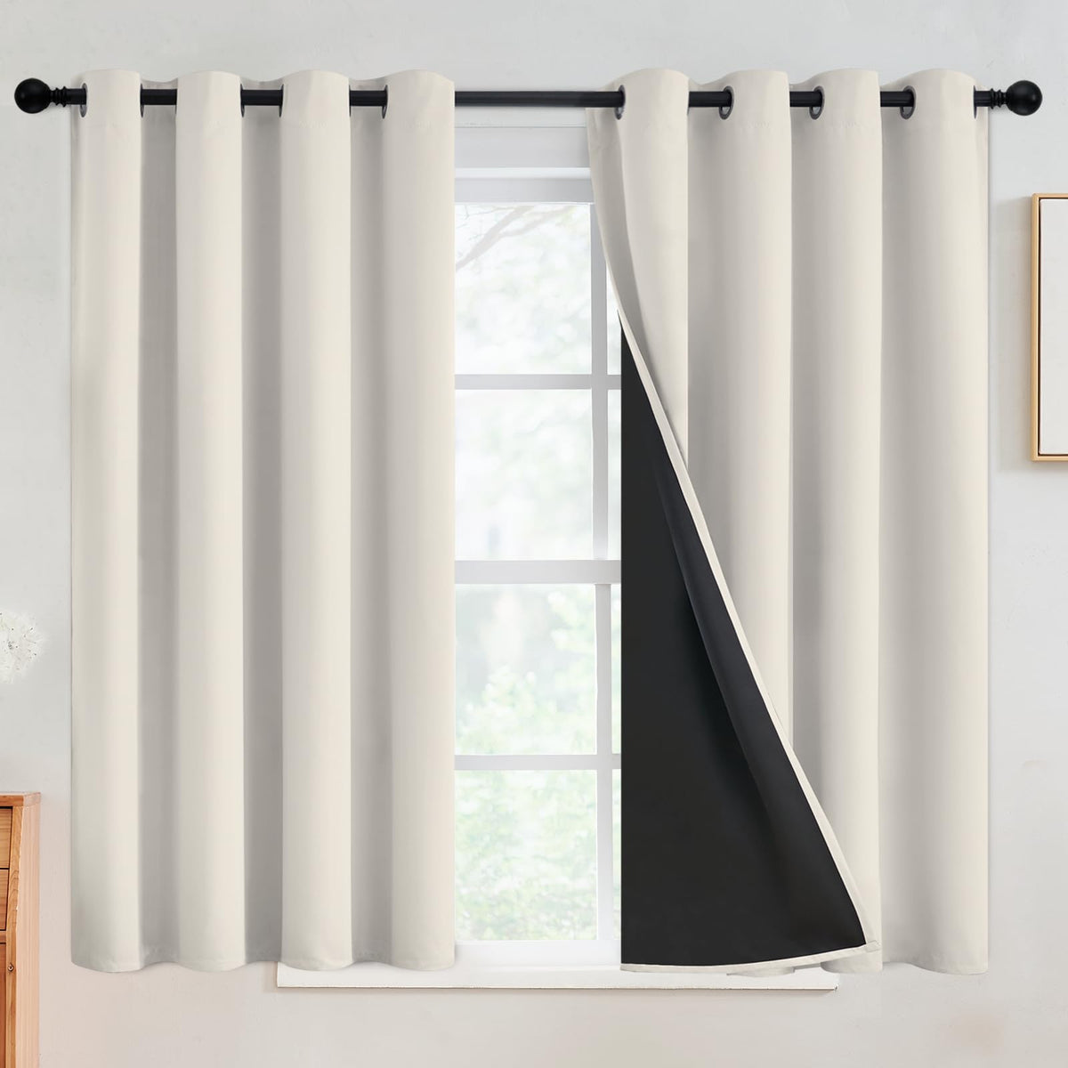SimpleHome Cream 100% Blackout Curtains Room Darkening Living Room 84 Inch