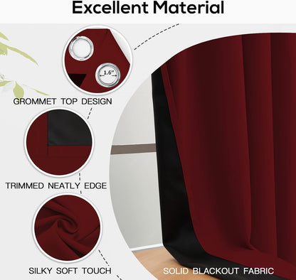Yakamok Burgundy Red Blackout Curtains 84 inches Long for Bedroom 38" Wide