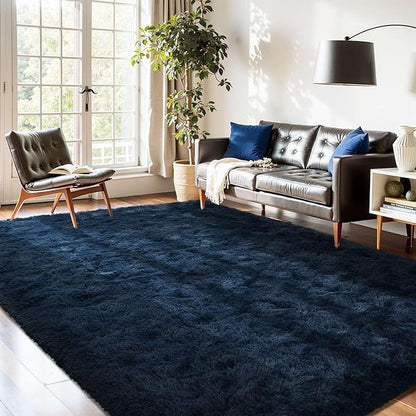 5x7 Black Area Rugs for Living Room, Large Fluffy Shag Bedroom Rugs Non-Slip, Ultra Soft Plush Carpet for Nursery Kids PlayRoom Dorm Office Indoor Modern Carpets