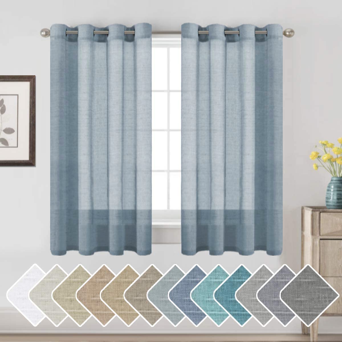 H.VERSAILTEX Natural Linen Sheer Curtains 84" 2 Panels Grommet