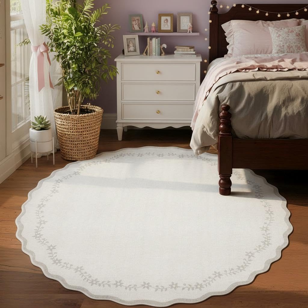 GarveeHome 5x7 Scalloped Area Rug Jute Washable Bedroom Living Room Rug