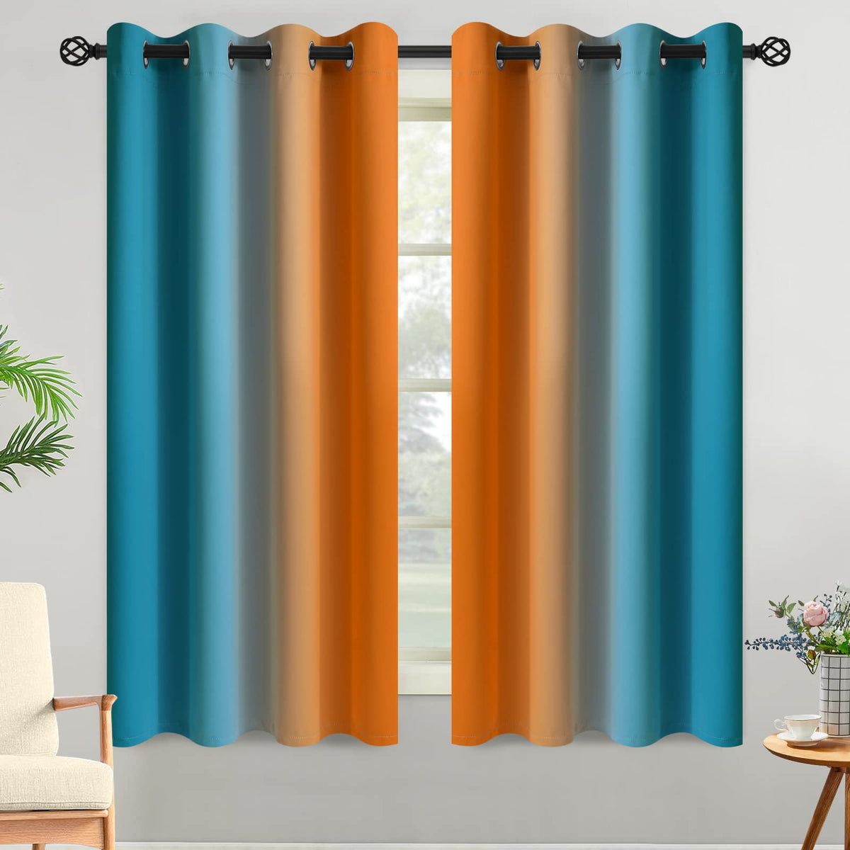 Yakamok Ombre Curtains Blue and Greyish White for Living Room,52Wx84L