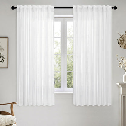 MIULEE Natural White Linen Curtains 52x84 Inch Long for Bedroom Living Room