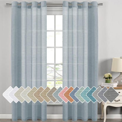 H.VERSAILTEX Natural Linen Sheer Curtains 84" 2 Panels Grommet