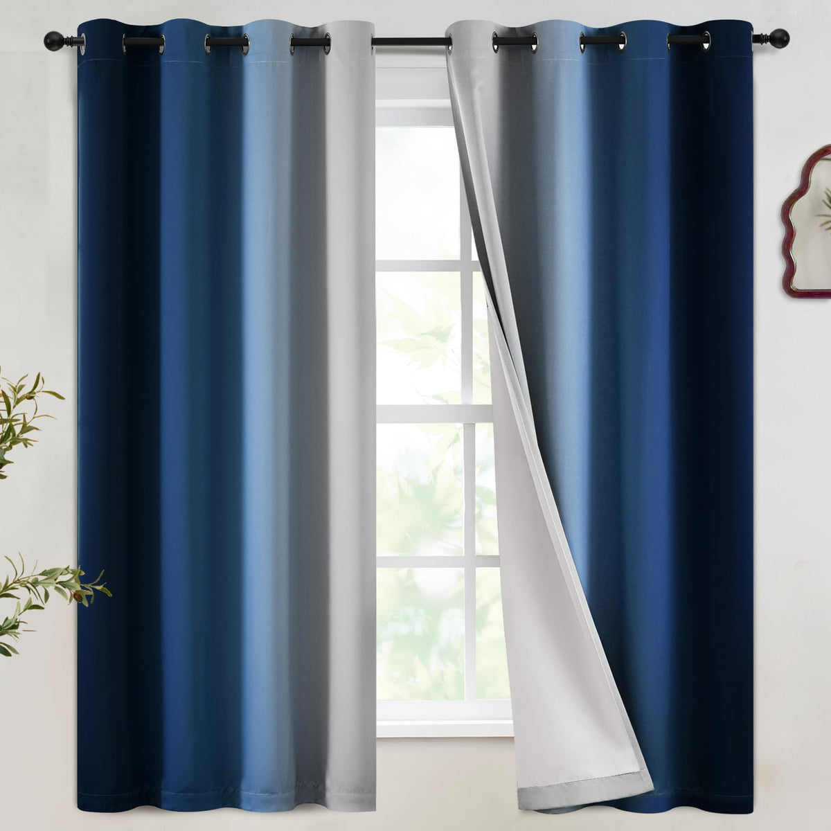 SimpleHome Ombre Black to Grey White Curtains for Living Room 52Wx84L